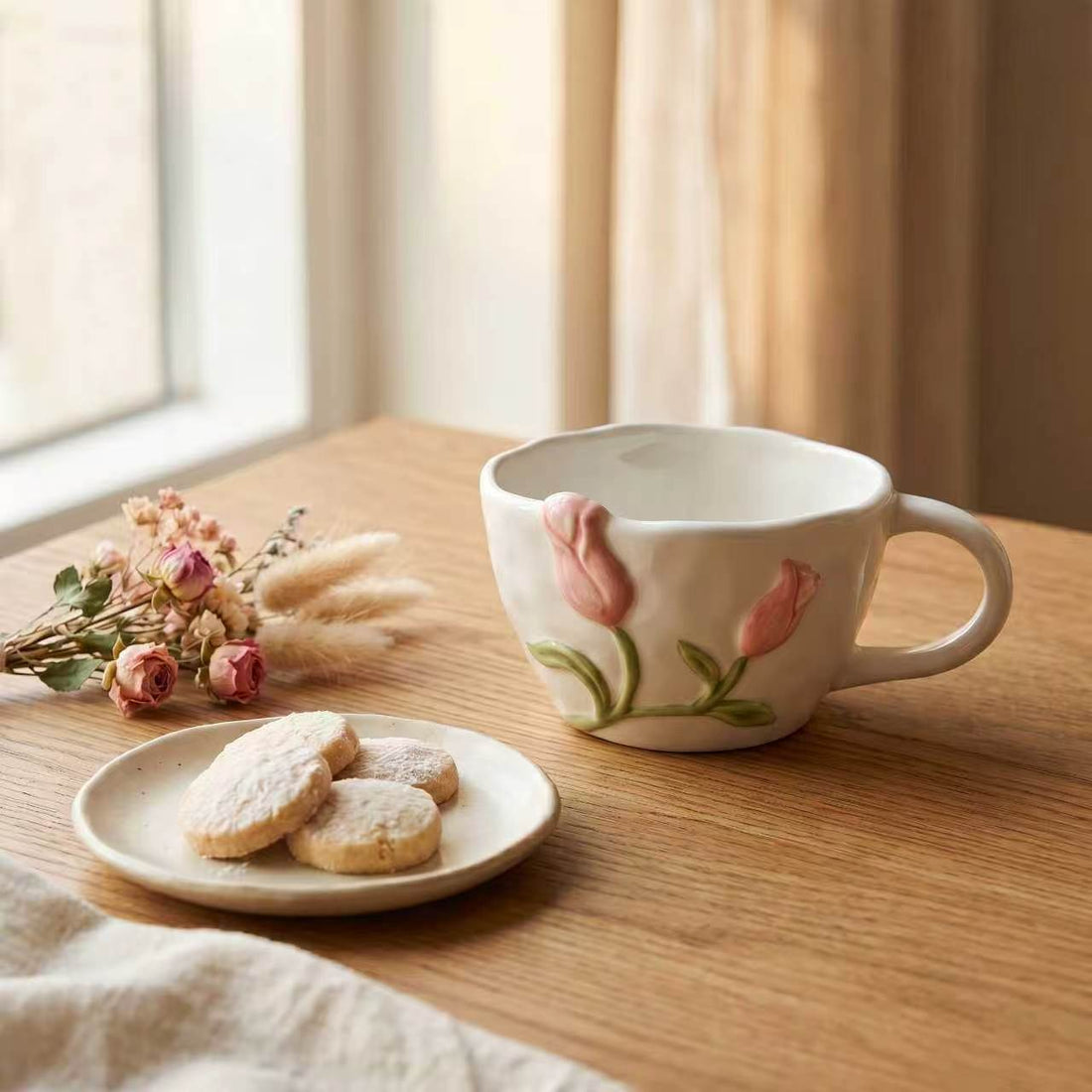 Pink Tulip Embossed Mug