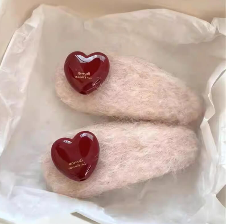 Cute Heart Plush Hair Clip