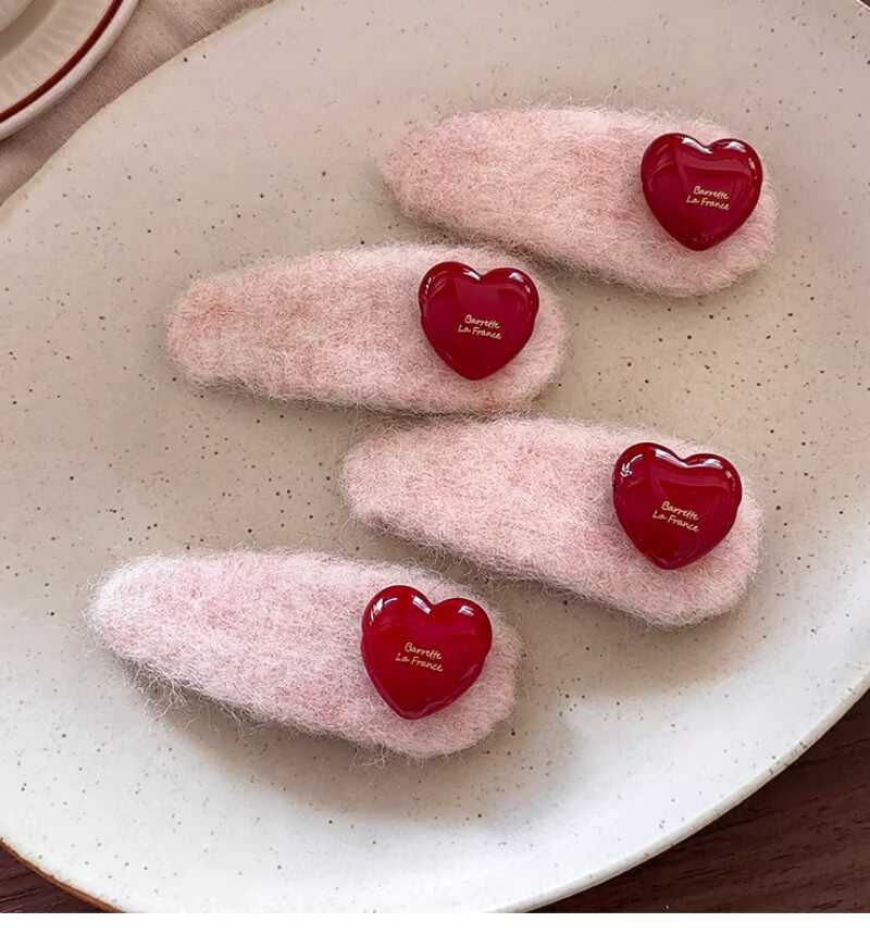 Cute Heart Plush Hair Clip